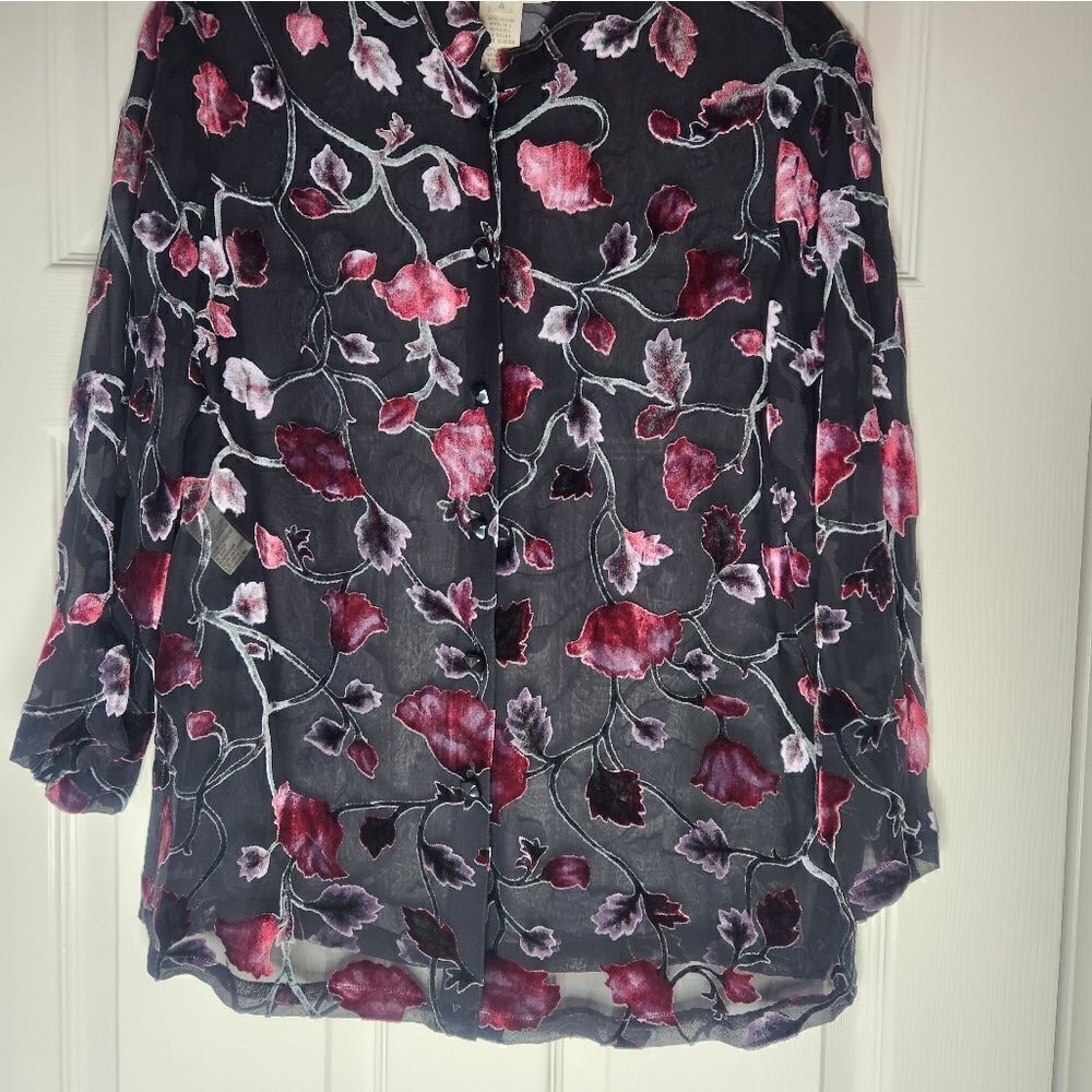 Easy Spirit 4 SILK Blend  Black Lngslvs Button Up Women’s Jacket/ Blouse/ Tunic